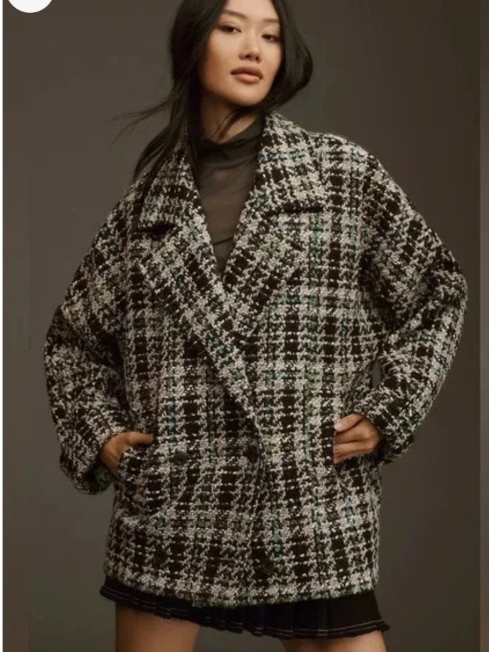 Anthropologie Tweed Double Breasted Oversized Pea Coat